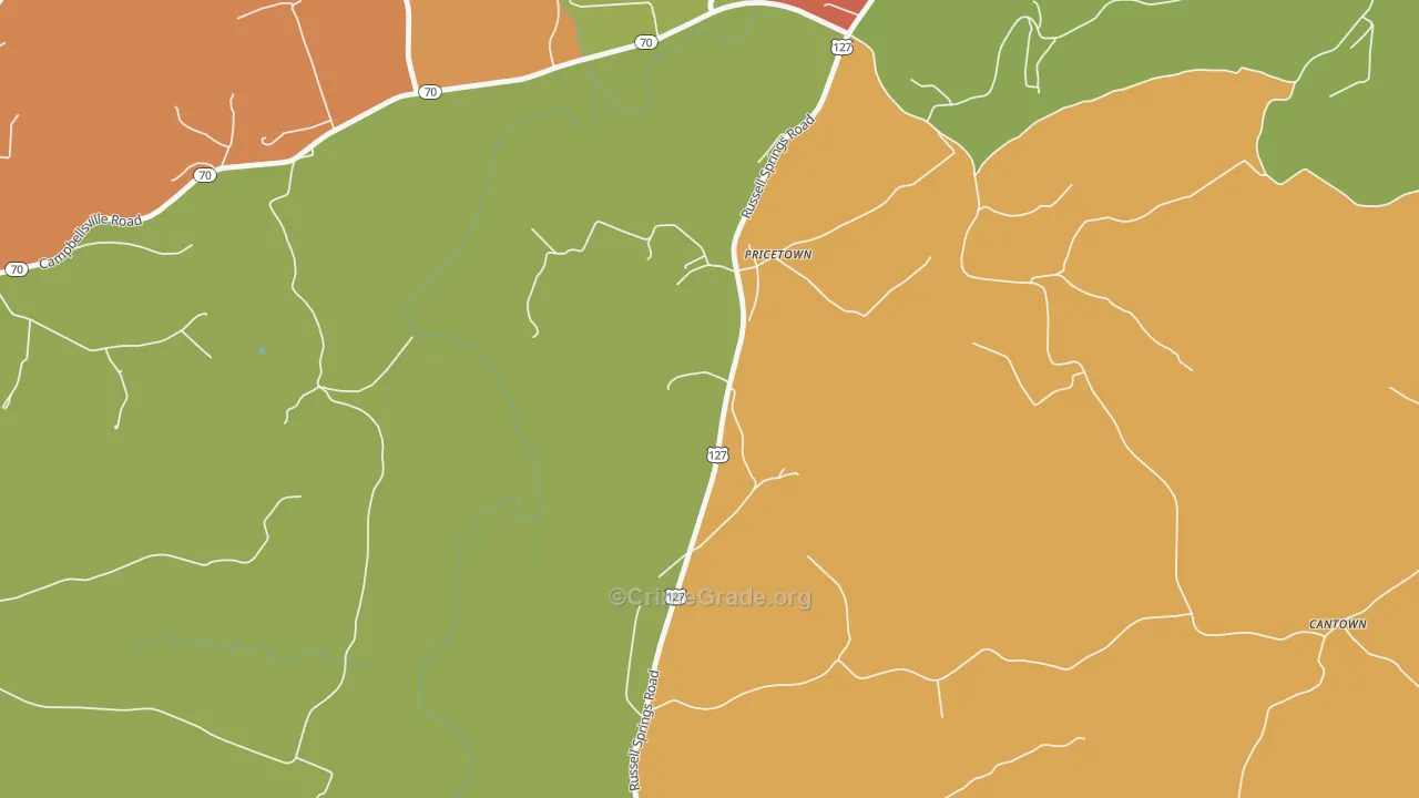 Pricetown, KY Map of Robbery Rates