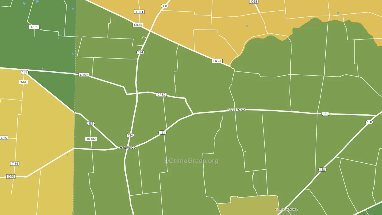 Pricetown, OH Map of Robbery Rates