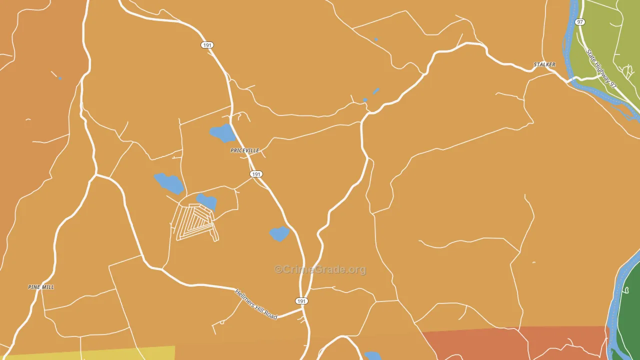 Priceville, PA Map of Robbery Rates