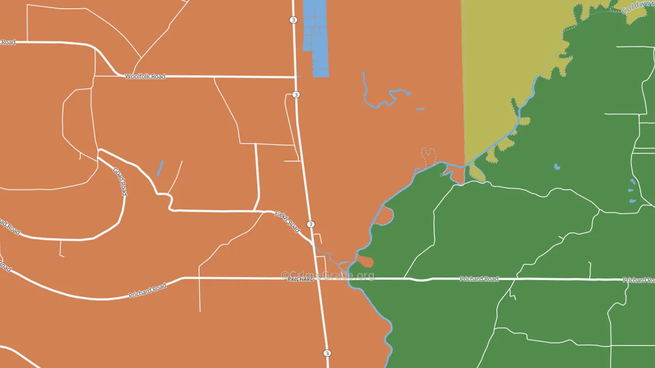 Prichard, MS Map of Robbery Rates