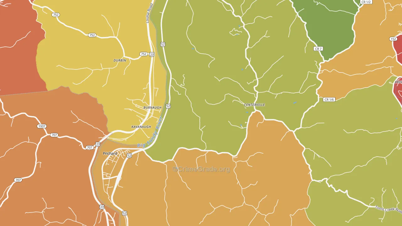 Prichard, WV Map of Robbery Rates