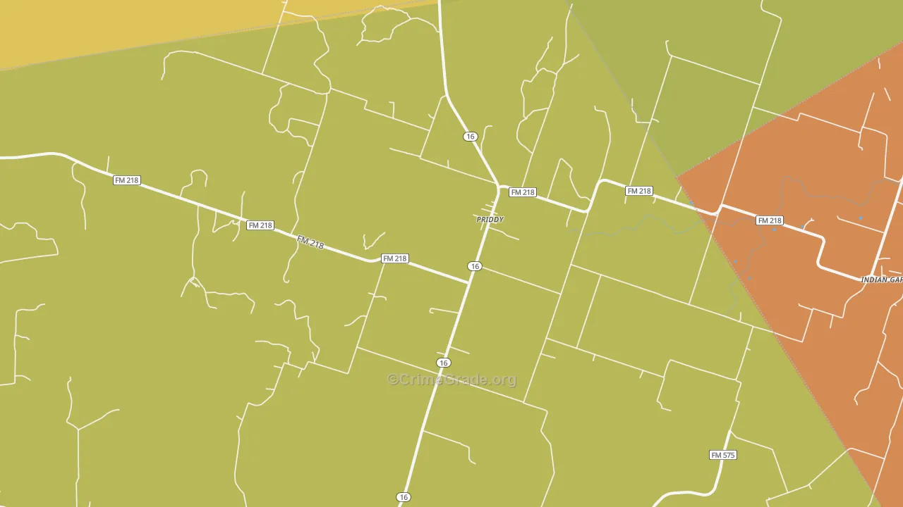 Priddy, TX Map of Robbery Rates