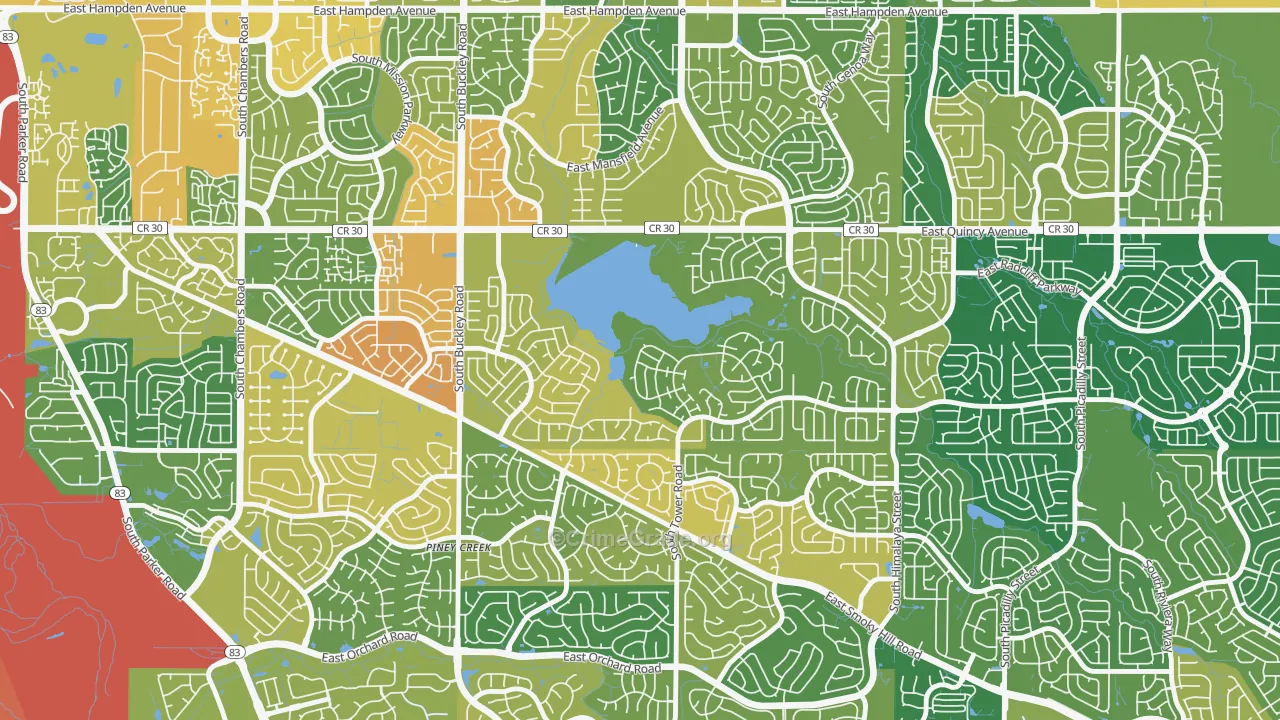 Prides Crossing, Aurora, CO Map of Robbery Rates