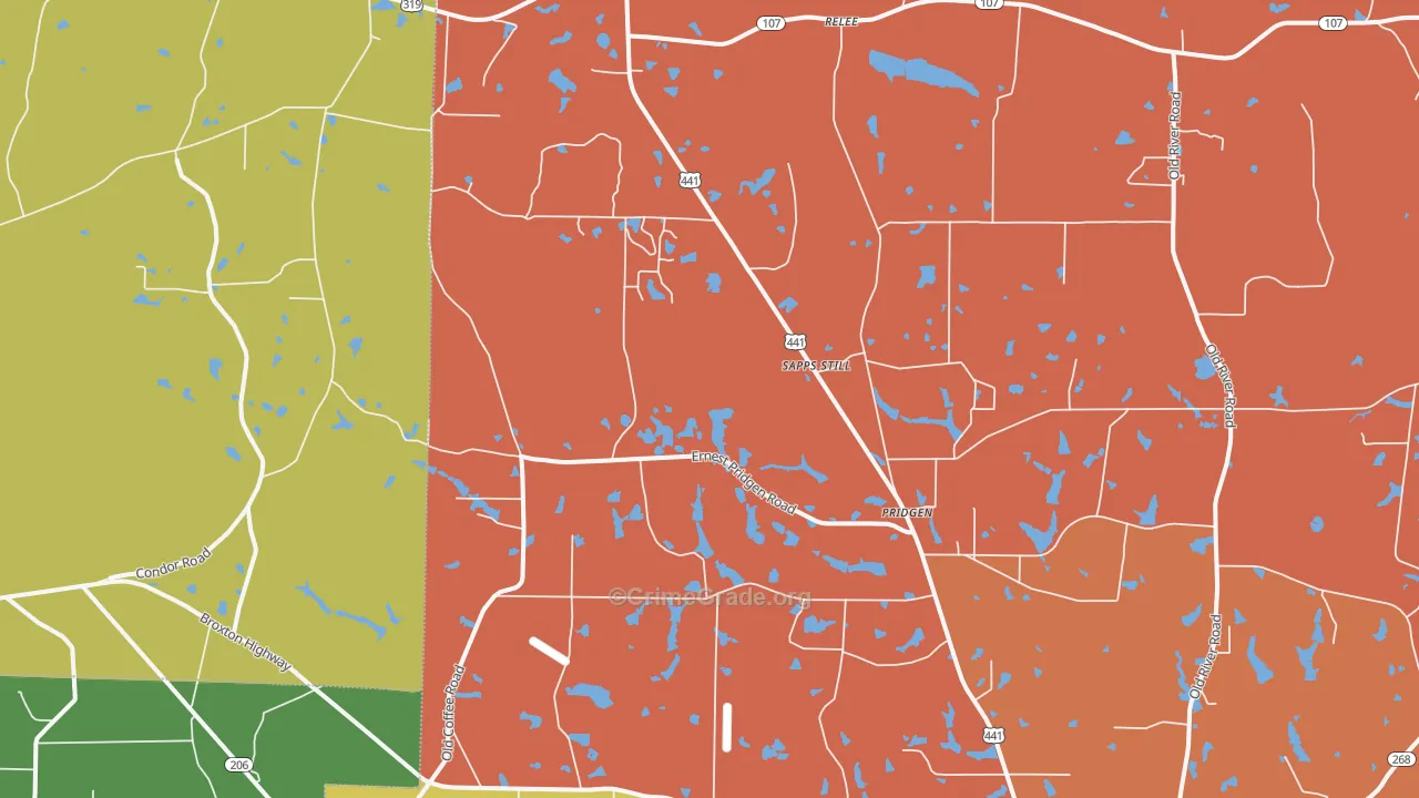 Pridgen, GA Map of Robbery Rates