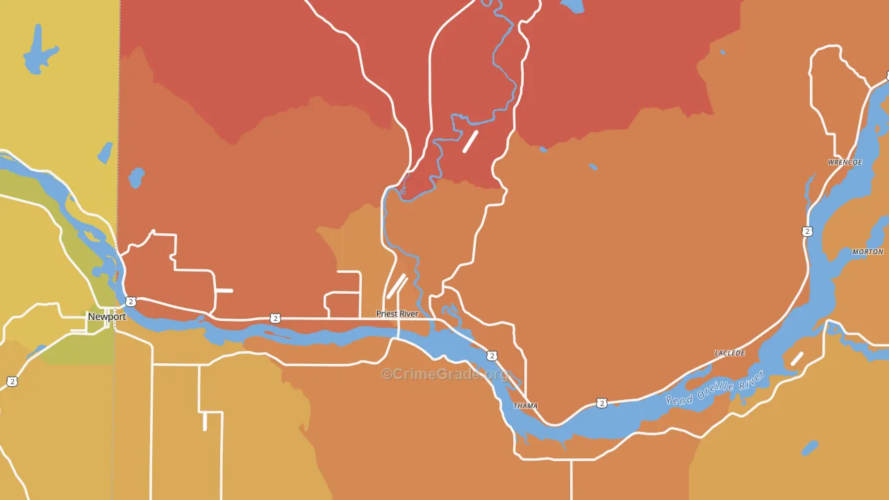 Priest River, ID Map of Robbery Rates