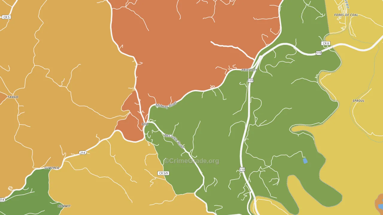 Priestley, WV Map of Robbery Rates