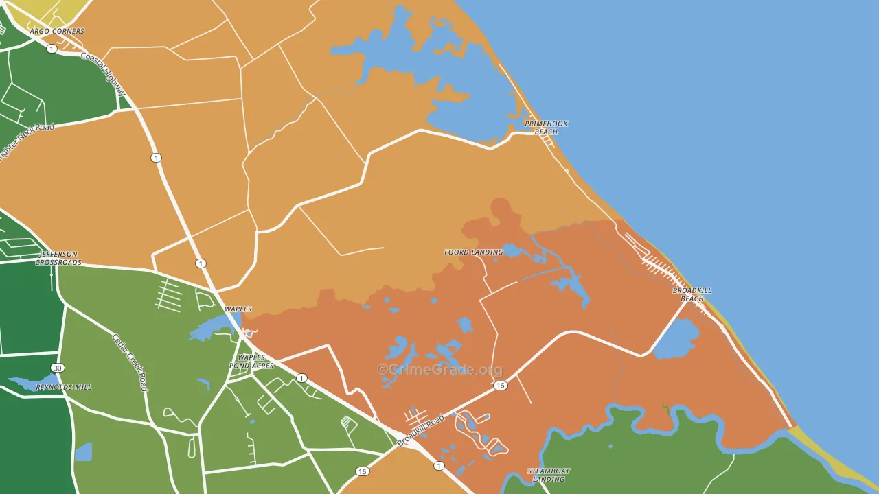 Primehook Beach, DE Map of Robbery Rates