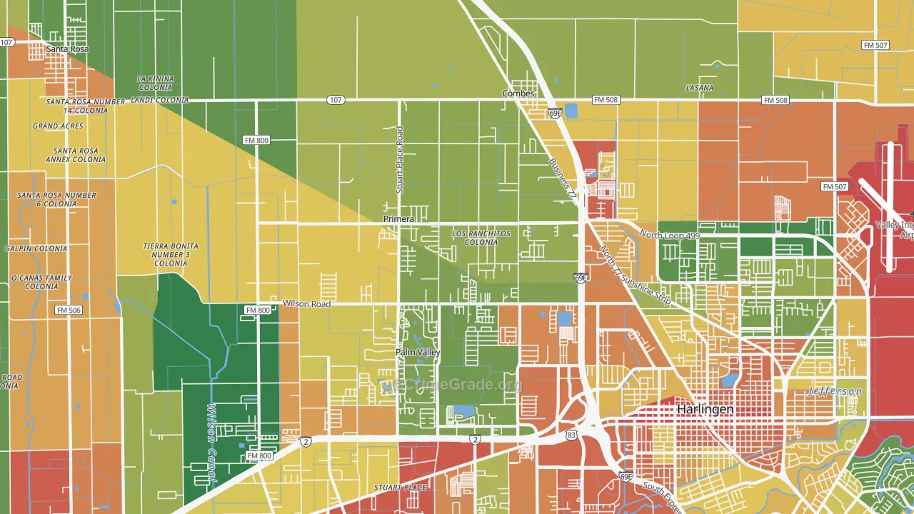 Primera, TX Map of Robbery Rates
