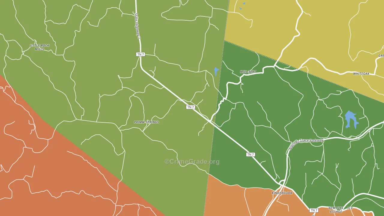 Primm Springs, TN Map of Robbery Rates