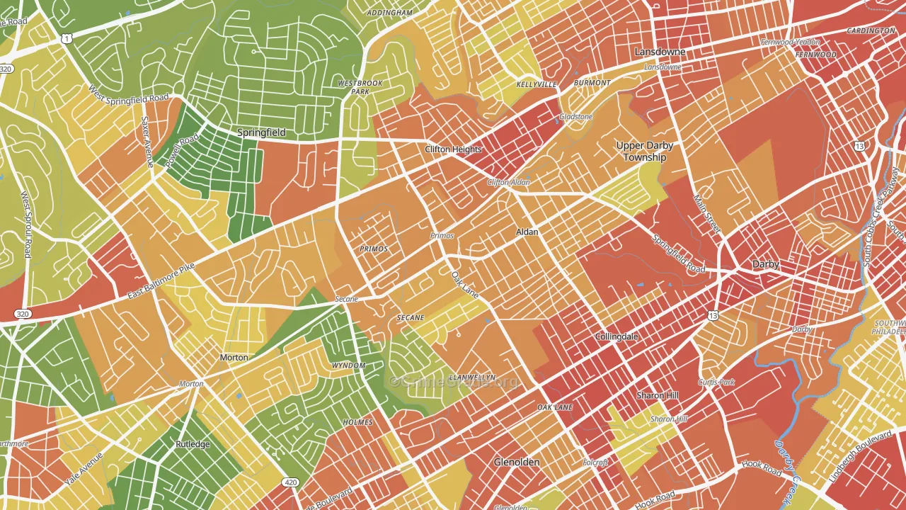 Primos, PA Map of Robbery Rates
