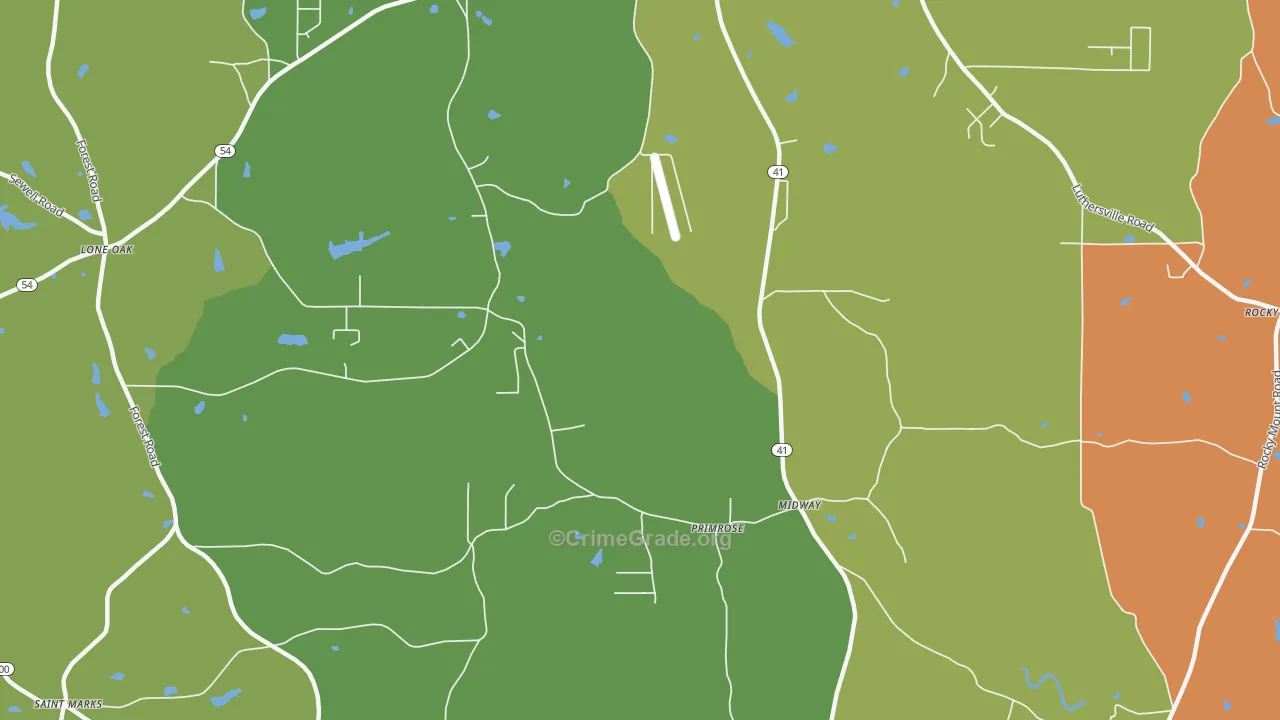 Primrose, GA Map of Robbery Rates