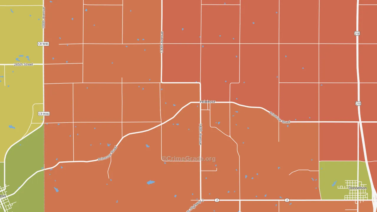 Primrose, IA Map of Robbery Rates