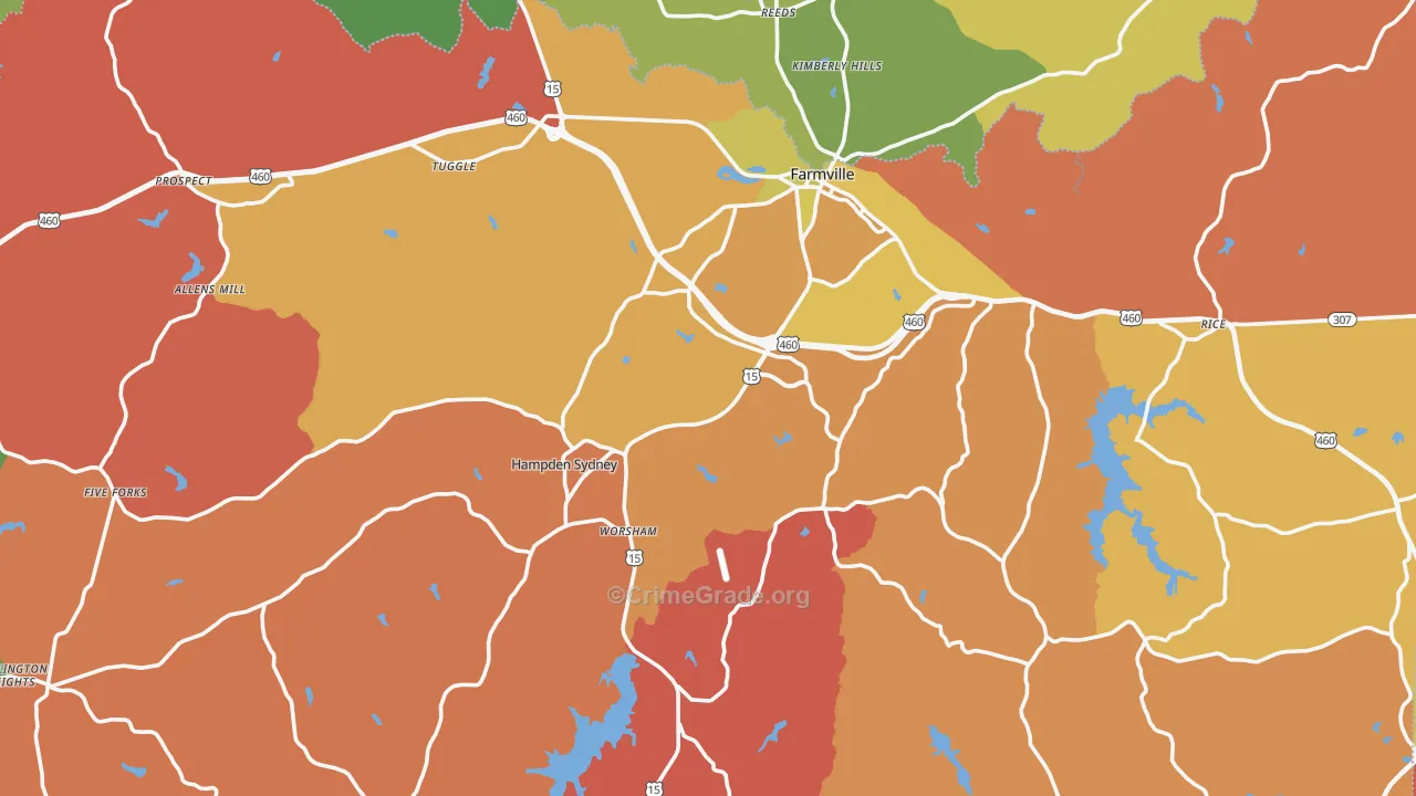Prince Edward County, VA Map of Robbery Rates