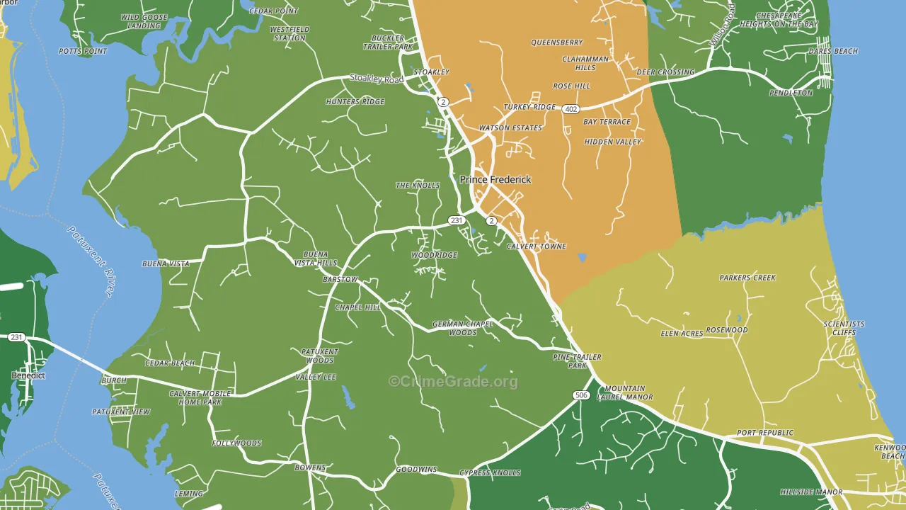 Prince Frederick, MD Map of Robbery Rates