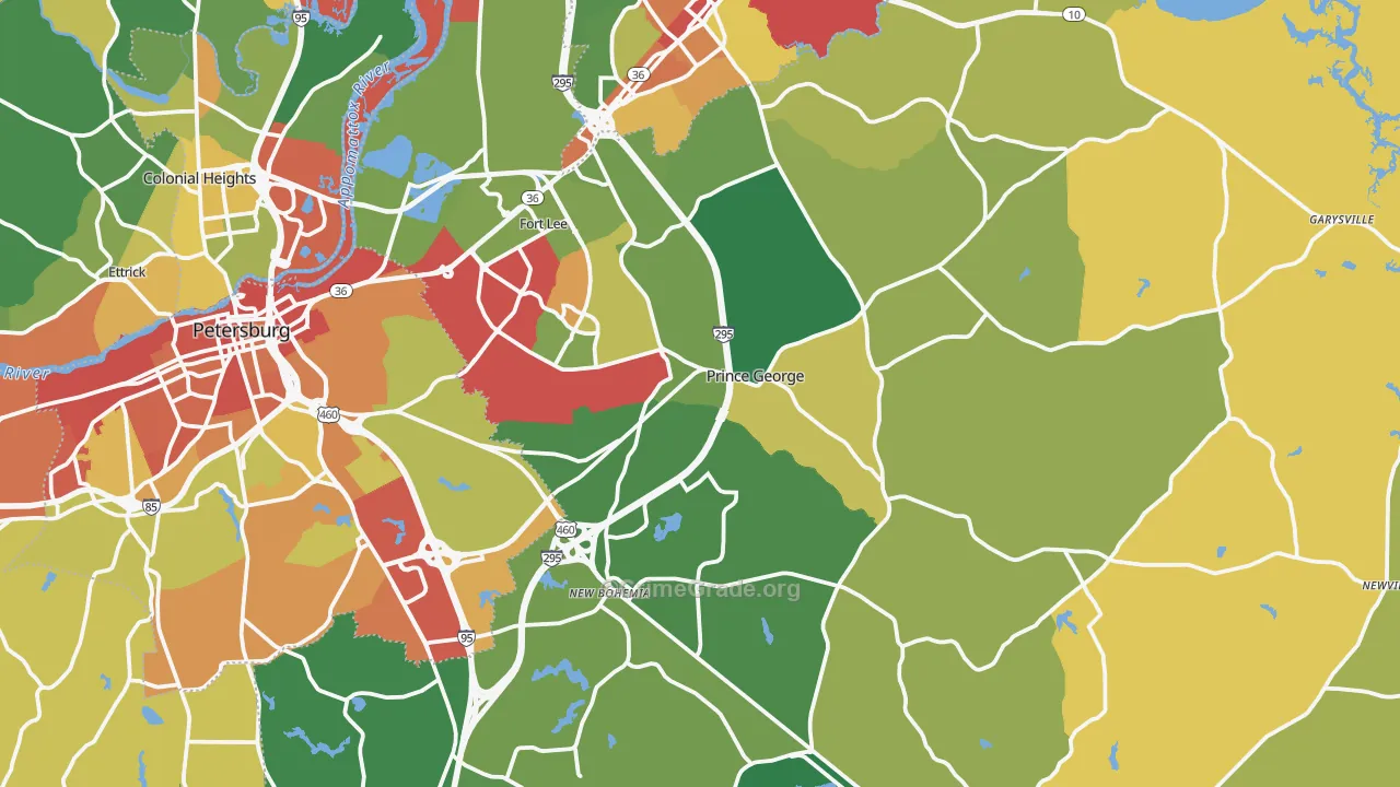 Prince George County, VA Map of Robbery Rates