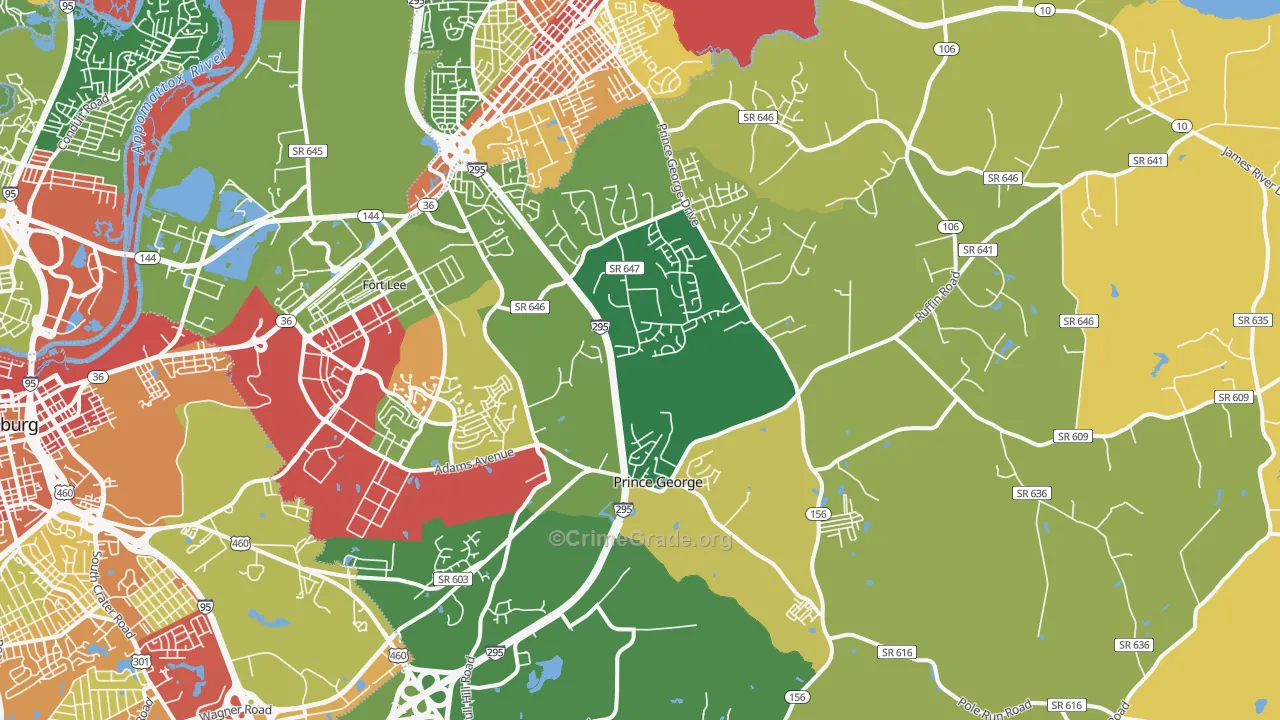 Prince George, VA Map of Robbery Rates