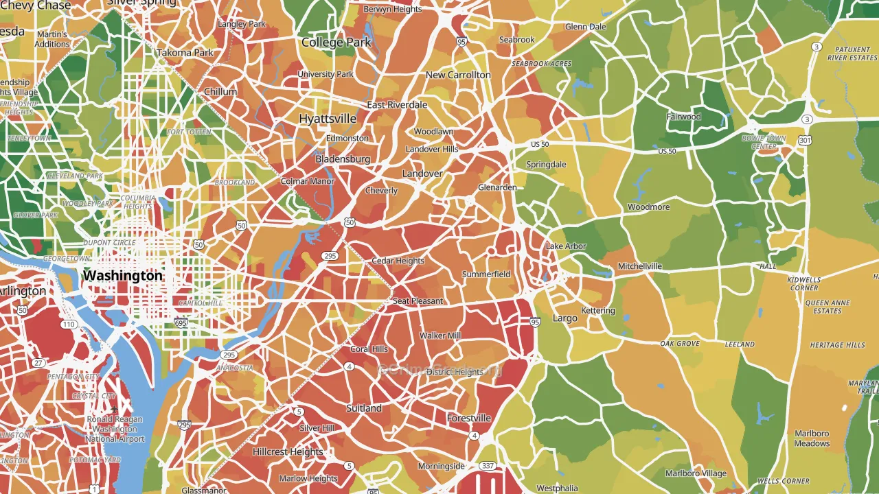 Prince George's County, MD Map of Robbery Rates