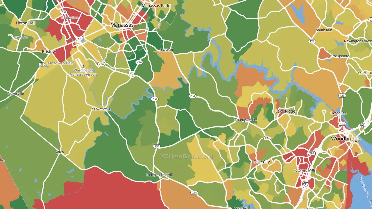 Prince William County, VA Map of Robbery Rates