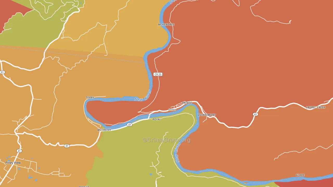 Prince, WV Map of Robbery Rates