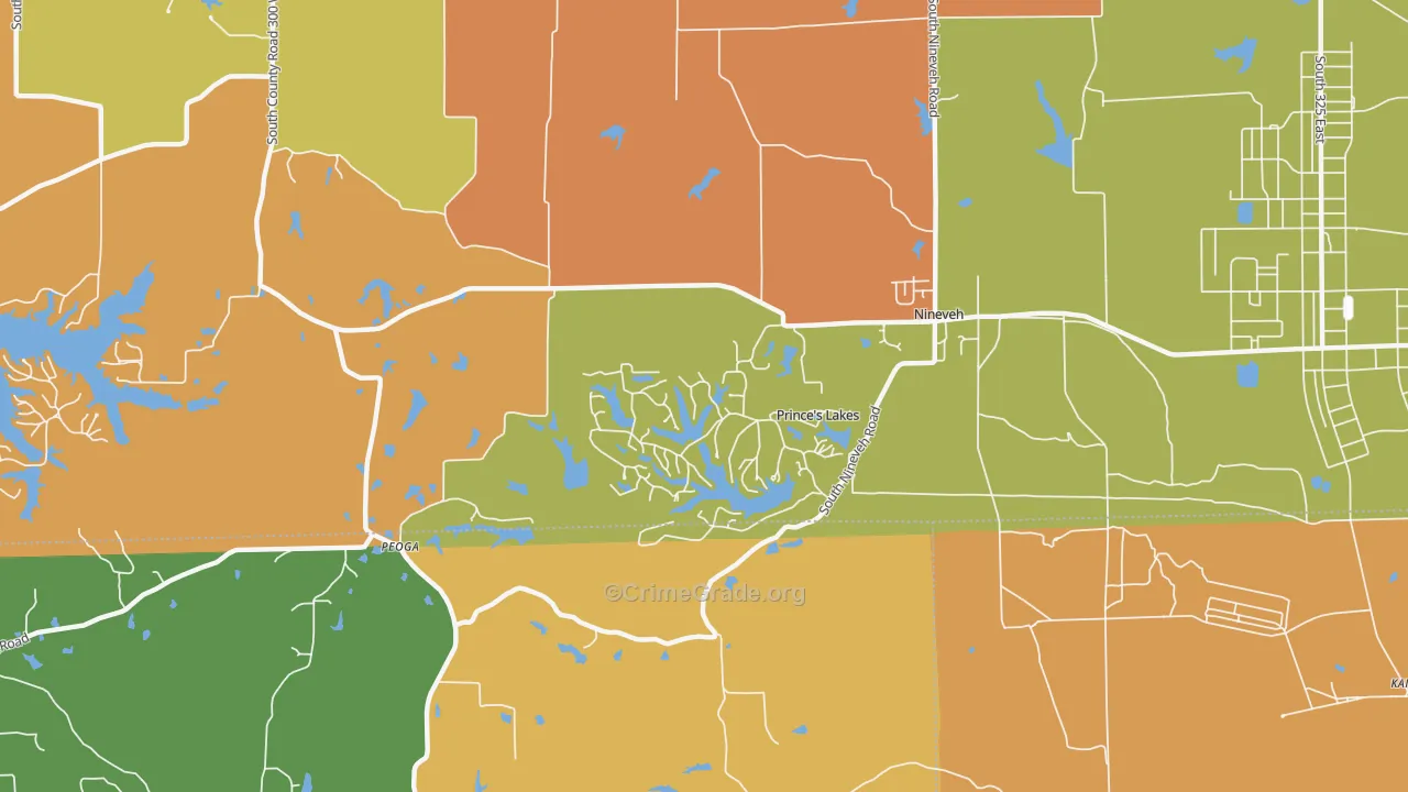 Princes Lakes, IN Map of Robbery Rates