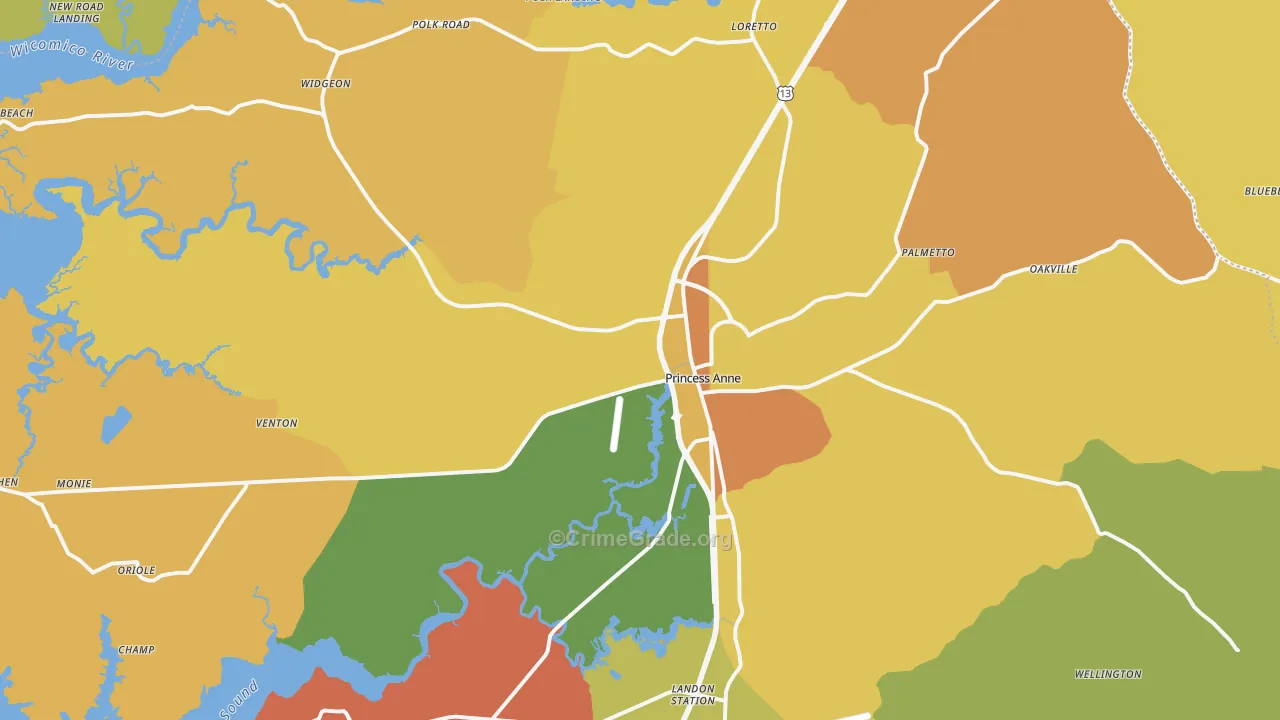 Princess Anne, MD Map of Robbery Rates
