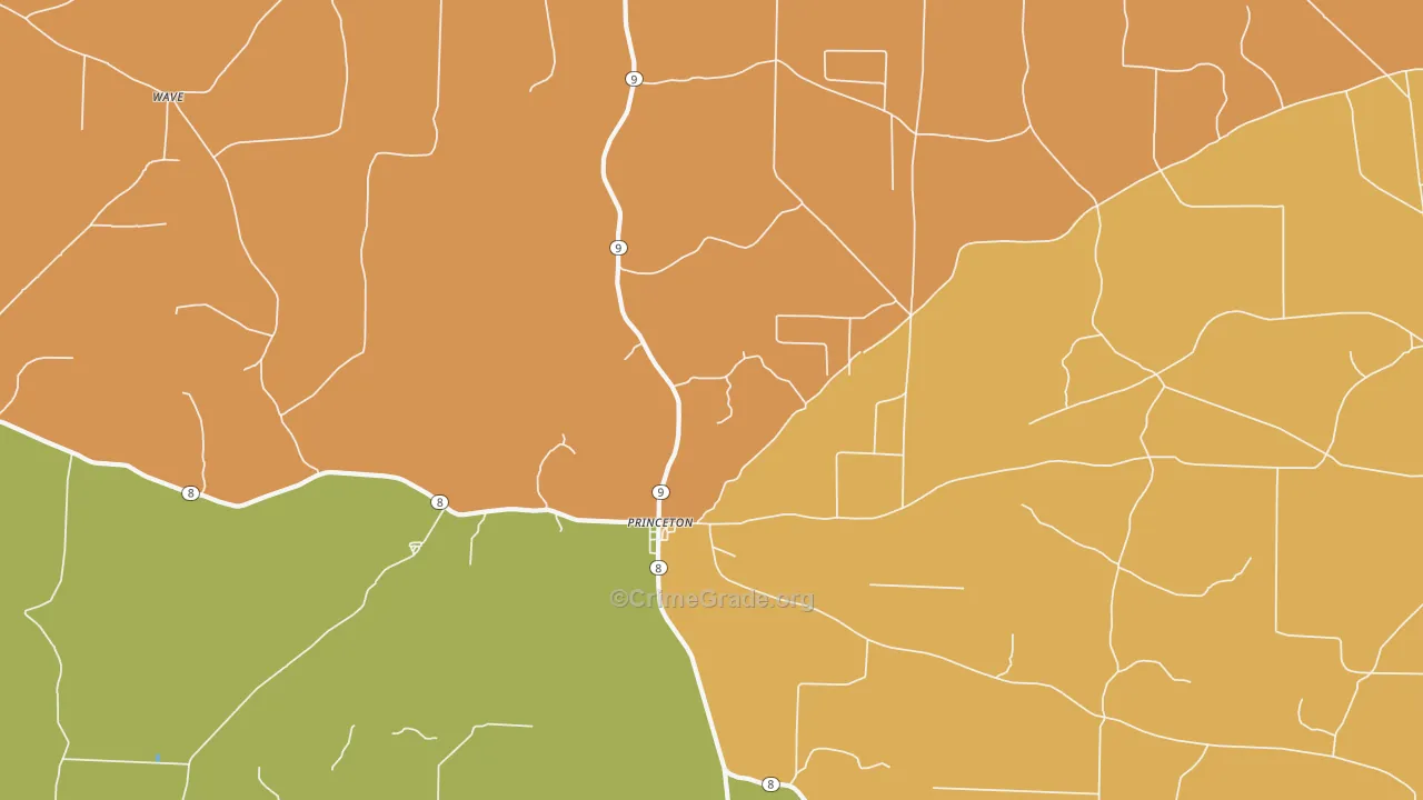 Princeton, AR Map of Robbery Rates