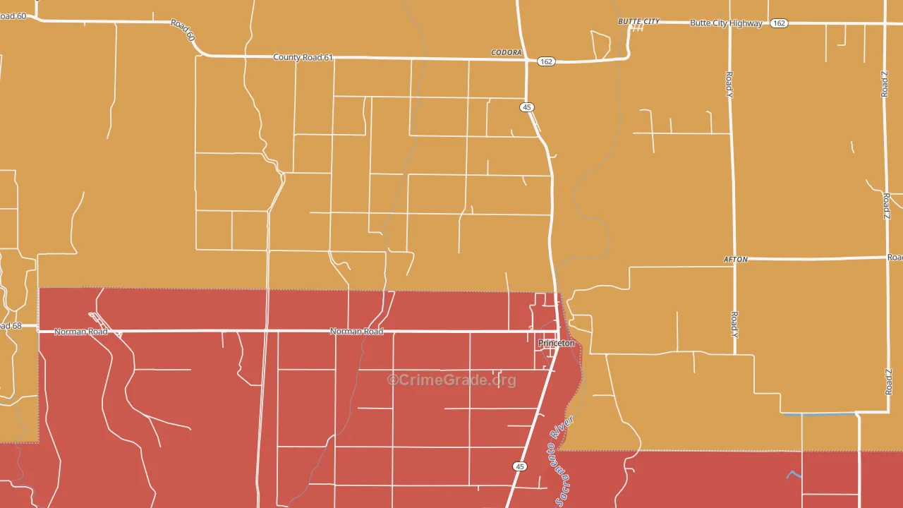 Princeton, CA Map of Robbery Rates