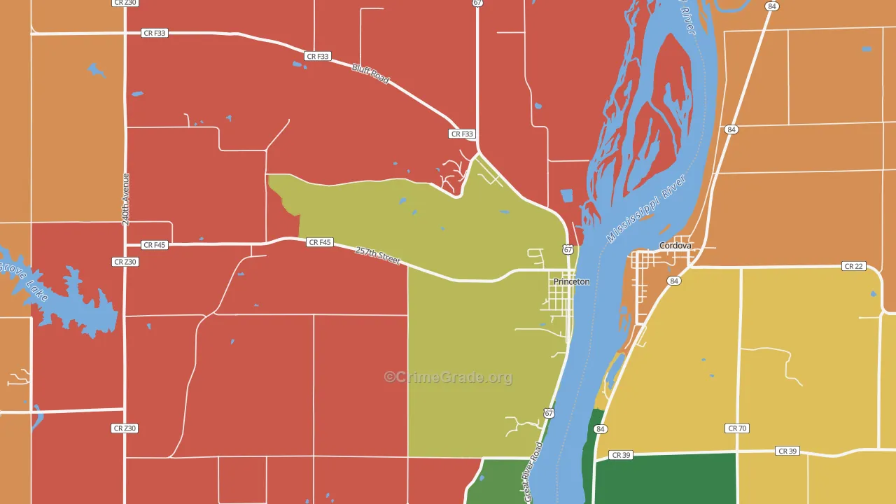 Princeton, IA Map of Robbery Rates