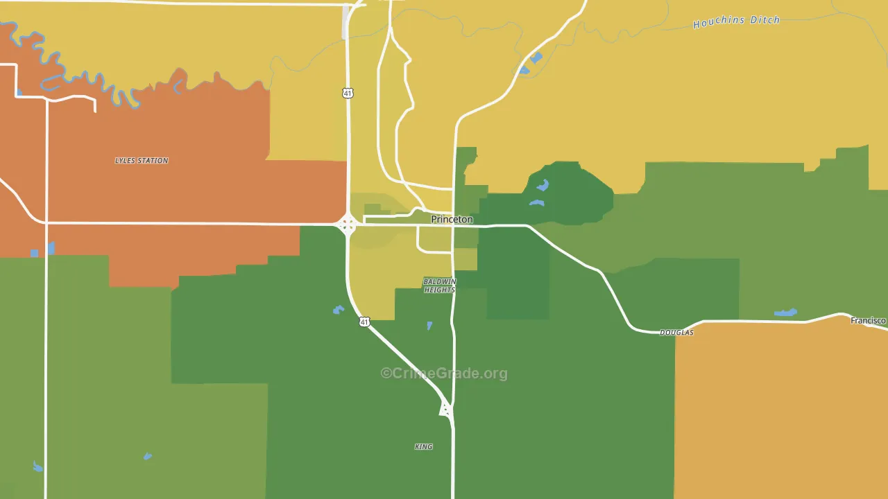 Princeton, IN Map of Robbery Rates