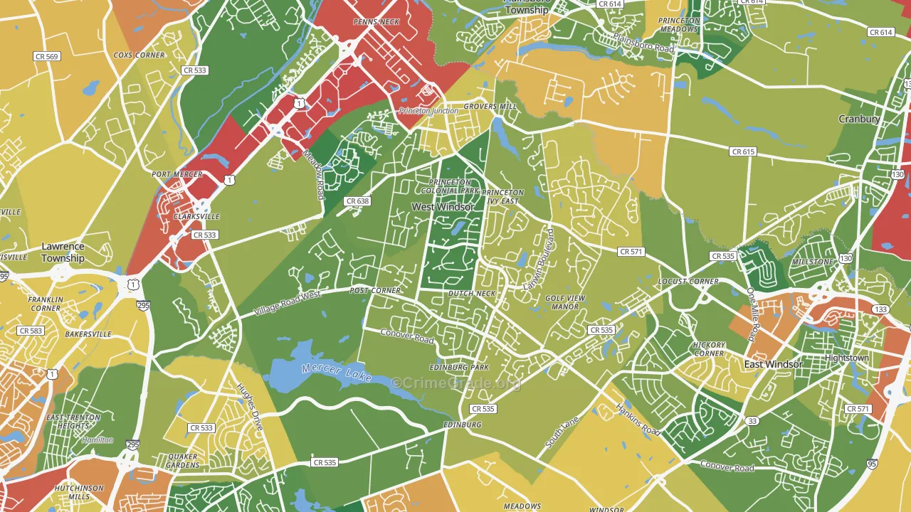 Princeton Junction, NJ Map of Robbery Rates