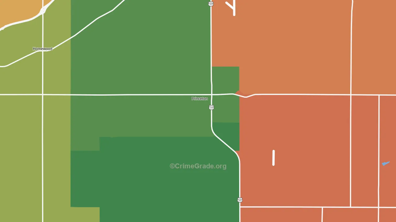 Princeton, KS Map of Robbery Rates