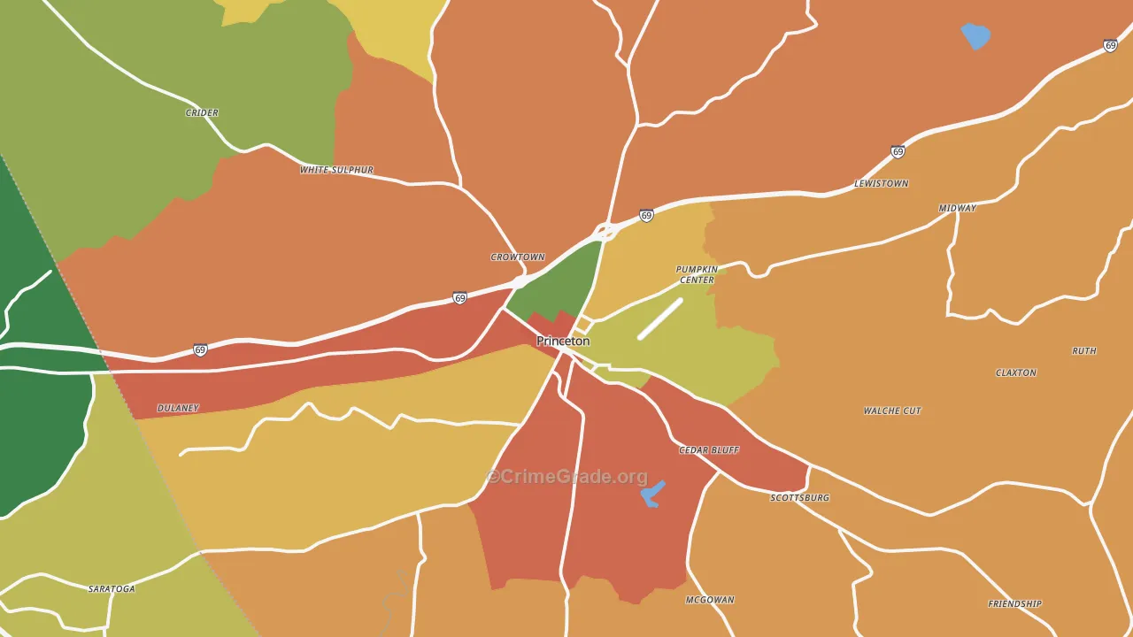 Princeton, KY Map of Robbery Rates