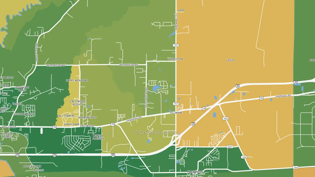 Princeton, LA Map of Robbery Rates