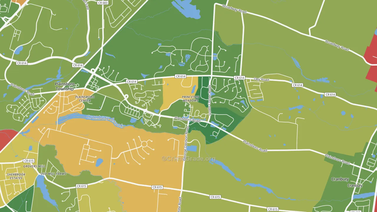 Princeton Meadows, NJ Map of Robbery Rates