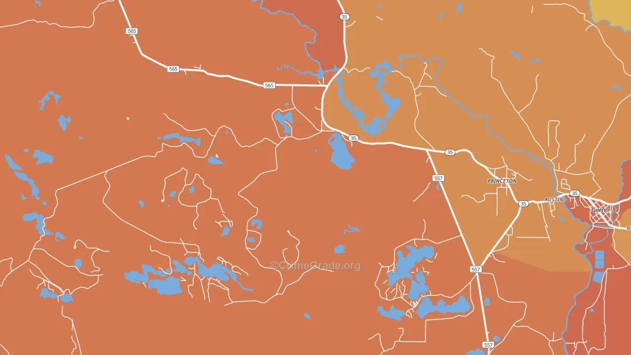 Princeton, MI Map of Robbery Rates