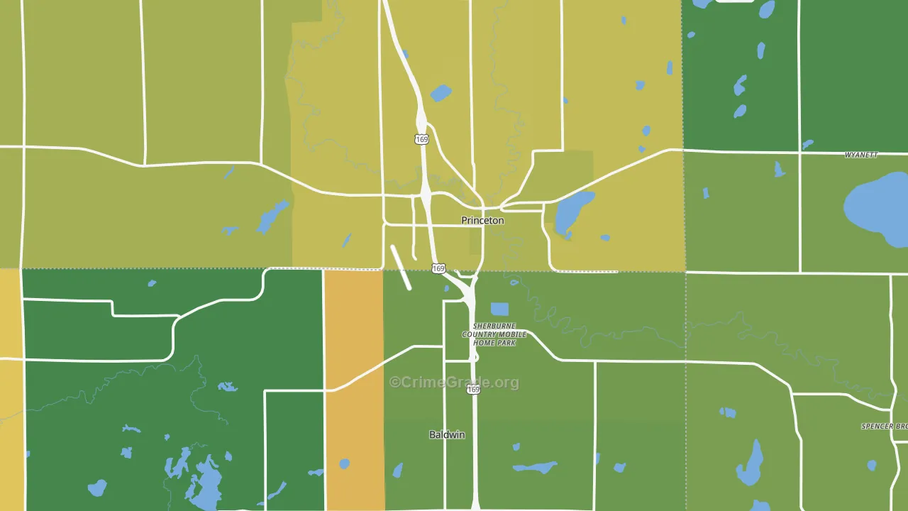 Princeton, MN Map of Robbery Rates