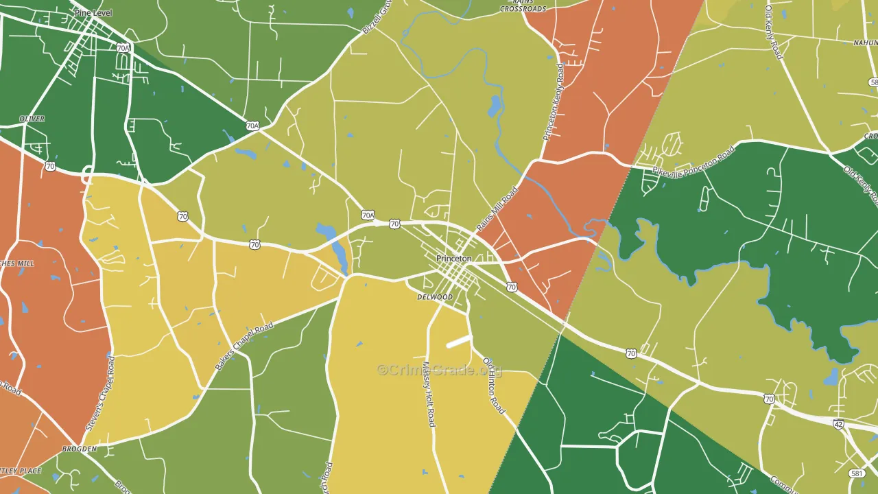 Princeton, NC Map of Robbery Rates