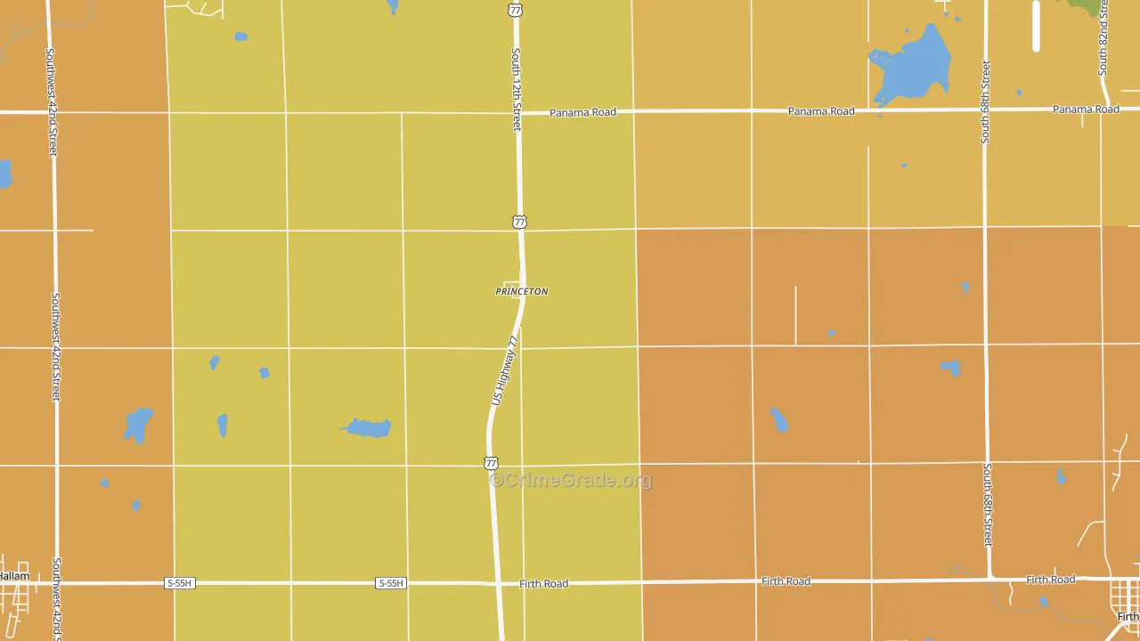 Princeton, NE Map of Robbery Rates