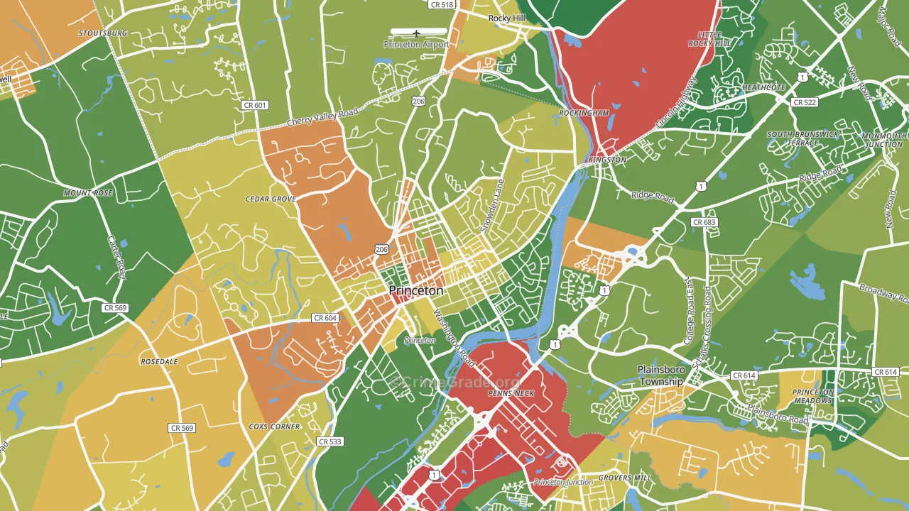 Princeton, NJ Map of Robbery Rates