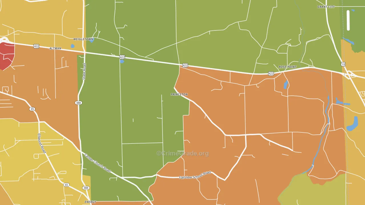 Princeton, PA Map of Robbery Rates