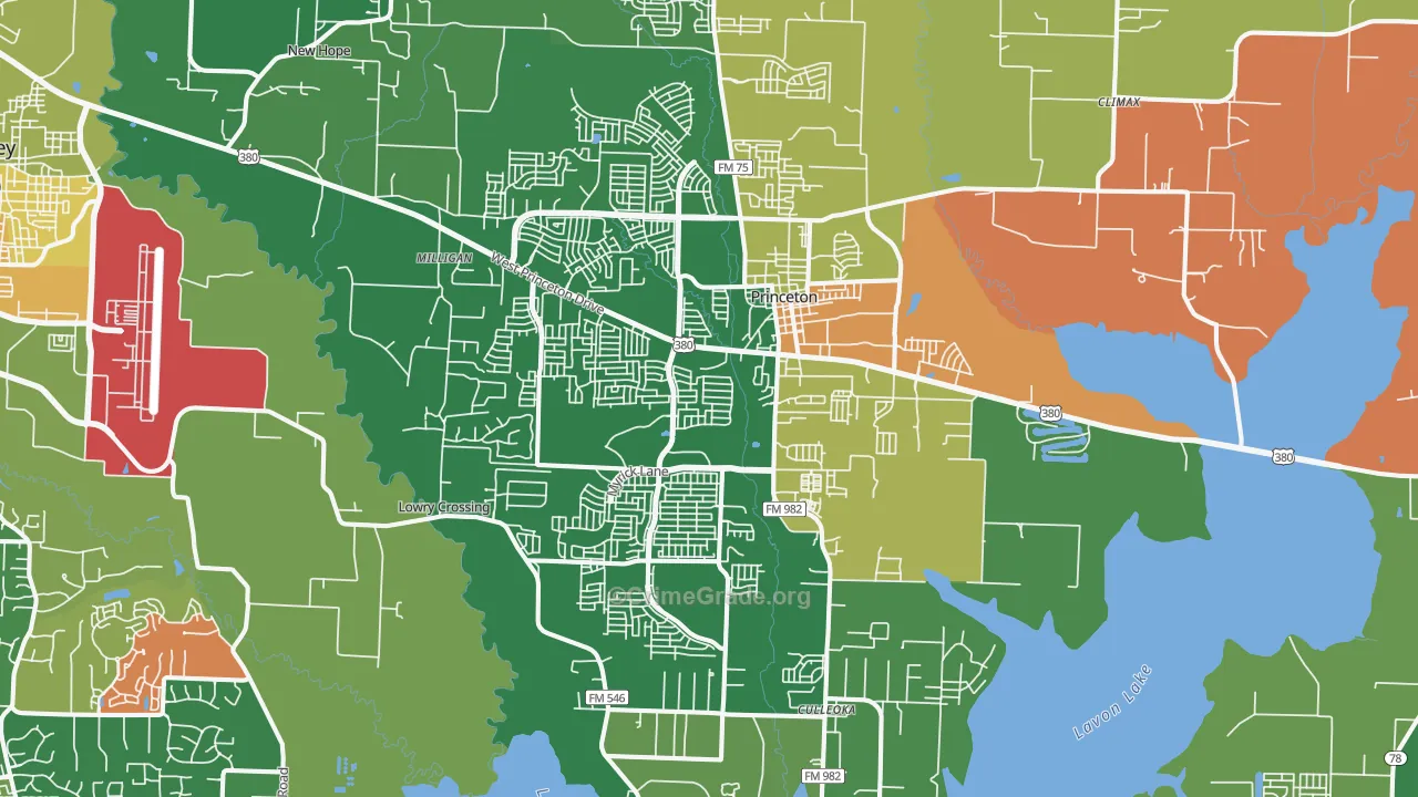 Princeton, TX Map of Robbery Rates