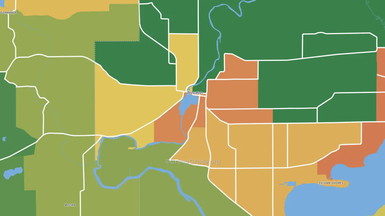 Princeton, WI Map of Robbery Rates
