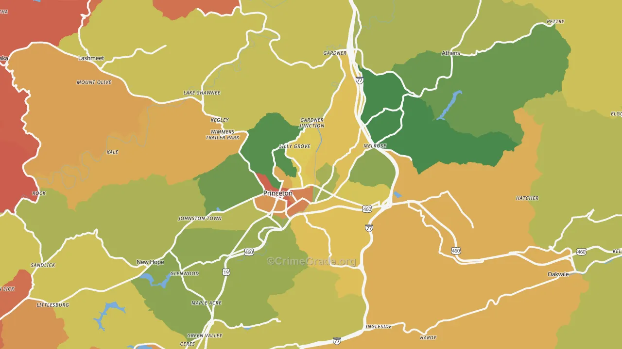 Princeton, WV Map of Robbery Rates