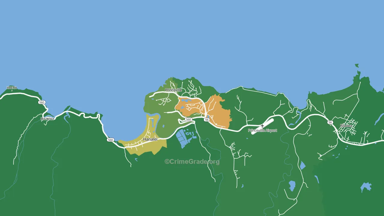 Princeville, HI Map of Robbery Rates