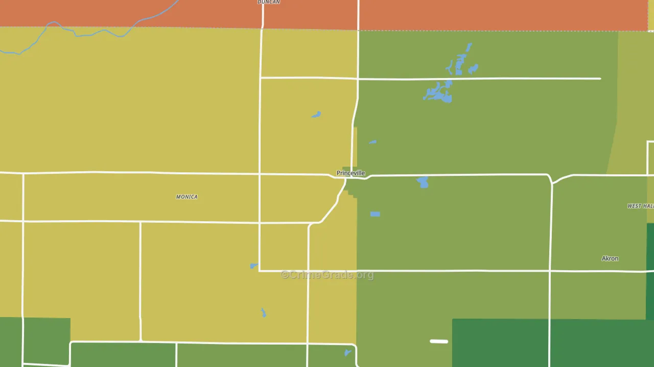Princeville, IL Map of Robbery Rates