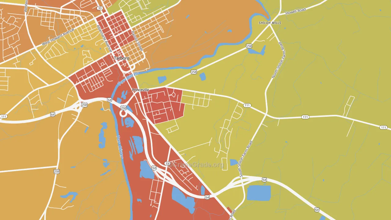 Princeville, NC Map of Robbery Rates