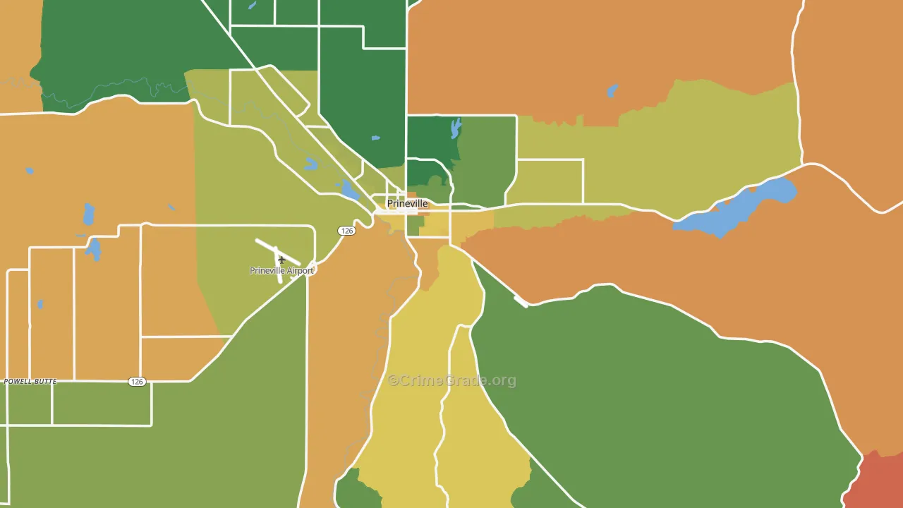 Prineville, OR Map of Robbery Rates