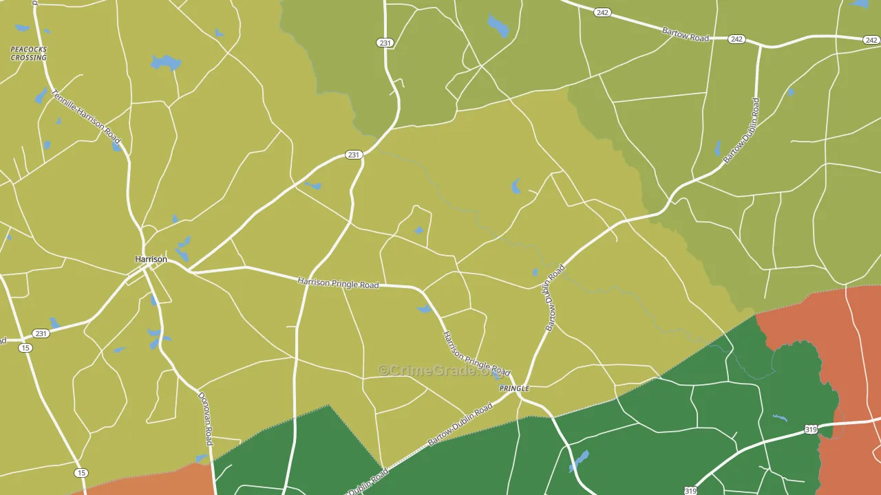 Pringle, GA Map of Robbery Rates