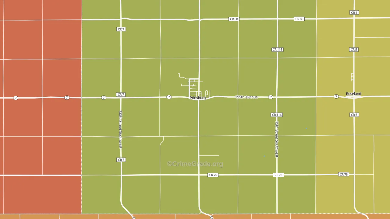 Prinsburg, MN Map of Robbery Rates