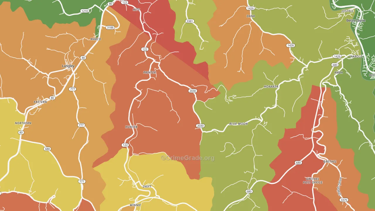 Printer, KY Map of Robbery Rates